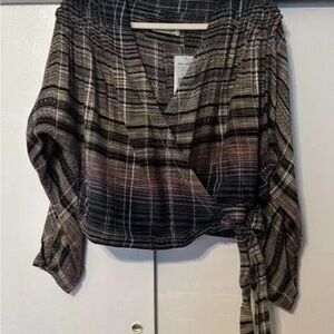 We The Free Wrap top Blouse with 3/4 Sleeves Maldives stripes